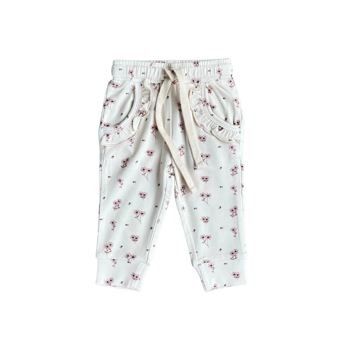 Girl's Ruffle Joggers - Mini Floral in Cream by babysprouts