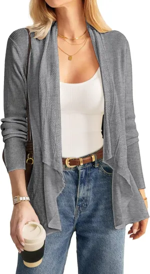 GRACE KARIN Women's 2024 Draped Irregular Hem Open Front Long Cardigan Casual Long Sleeve Soft Knitted Sweater
