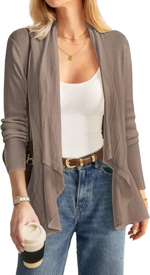 GRACE KARIN Women's 2024 Draped Irregular Hem Open Front Long Cardigan Casual Long Sleeve Soft Knitted Sweater