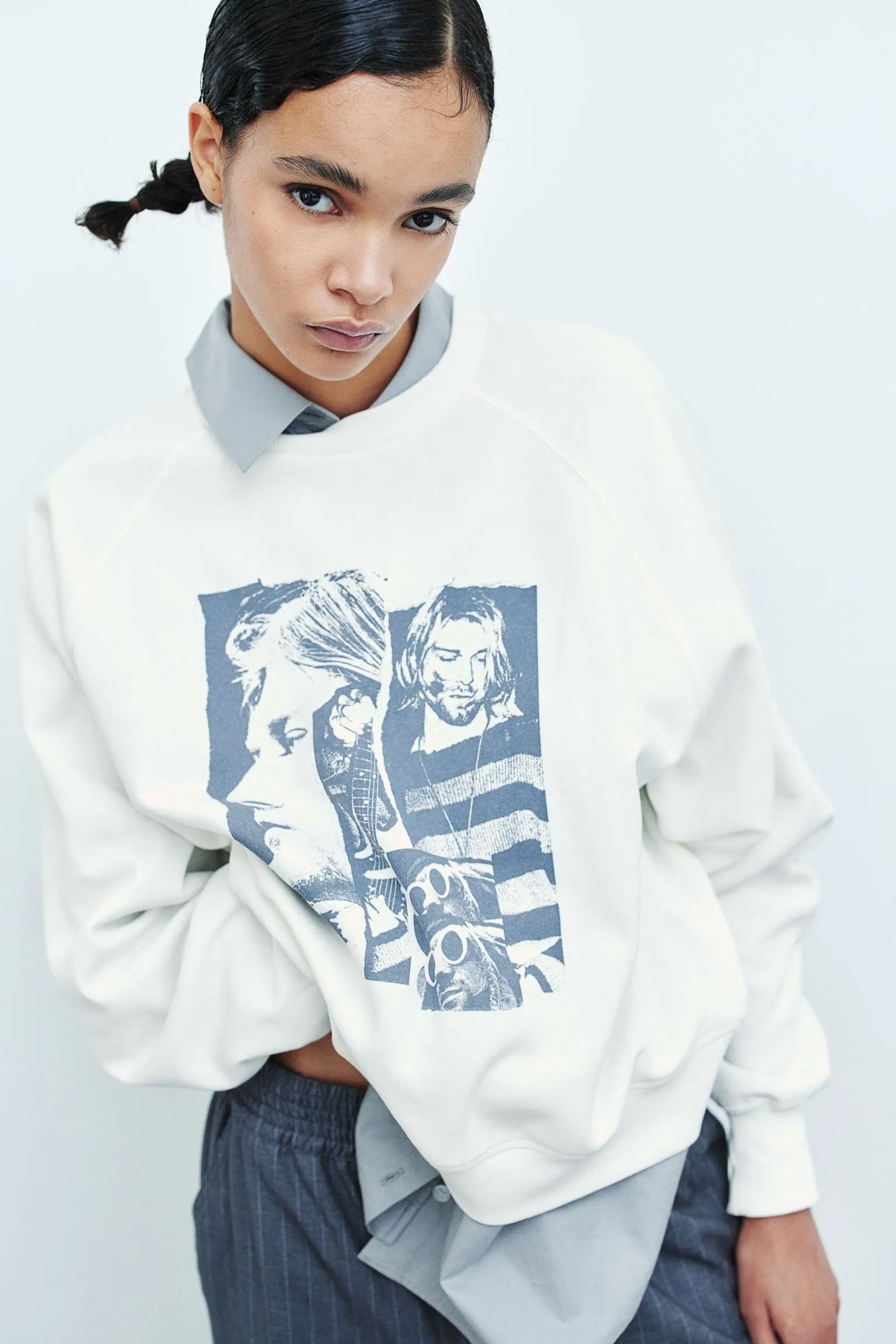 H&M Kurt Cobain Printed Sweatshirt, cream