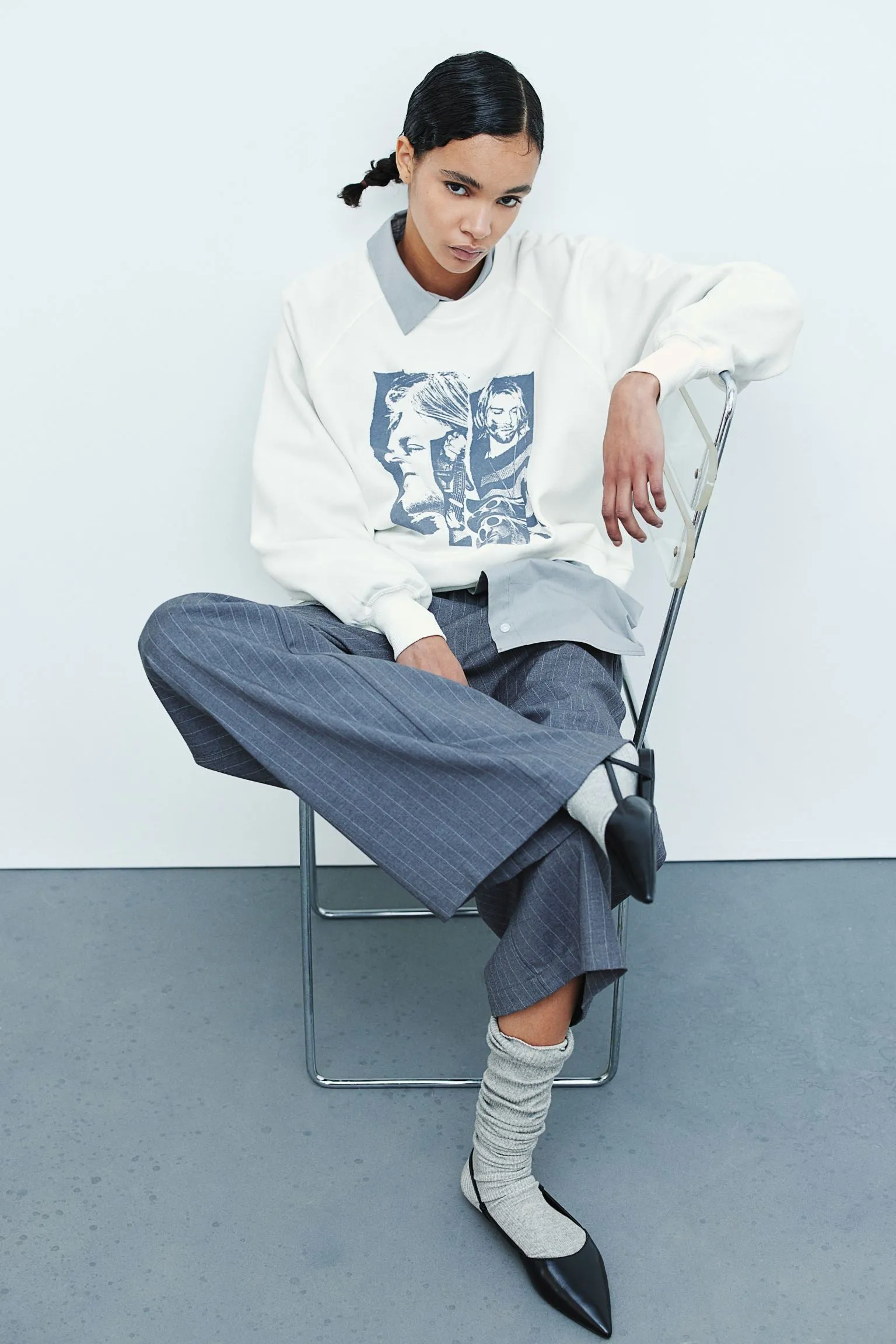 H&M Kurt Cobain Printed Sweatshirt, cream