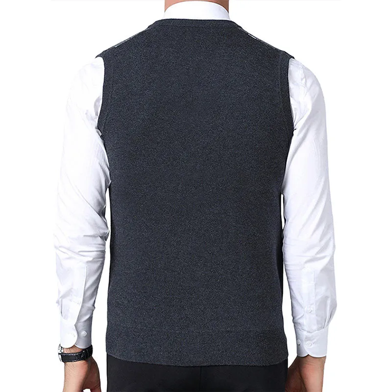 Hanerdun Men Sweater Vests Male Argyle Wool Blend V Neck Sleevless Knit Pullover