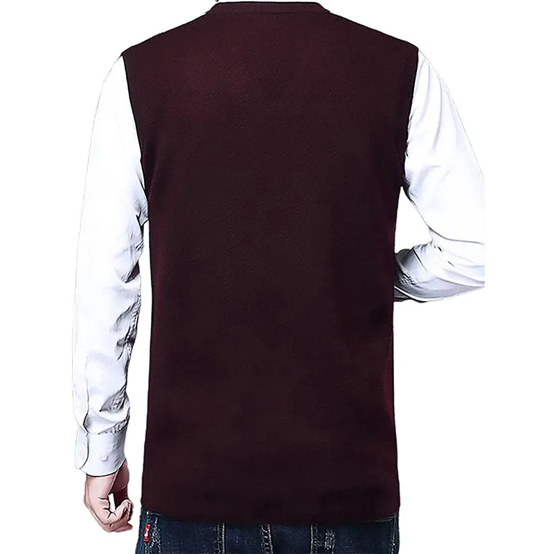 Hanerdun Men Sweater Vests Male Argyle Wool Blend V Neck Sleevless Knit Pullover