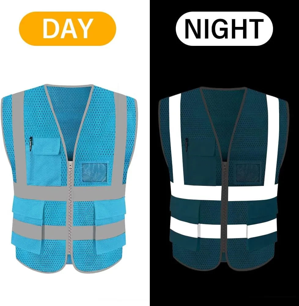 HYCOPROT High Visibility Mesh Safety Reflective Vest with Pockets and Zipper, Meets ANSI/ISEA Standards