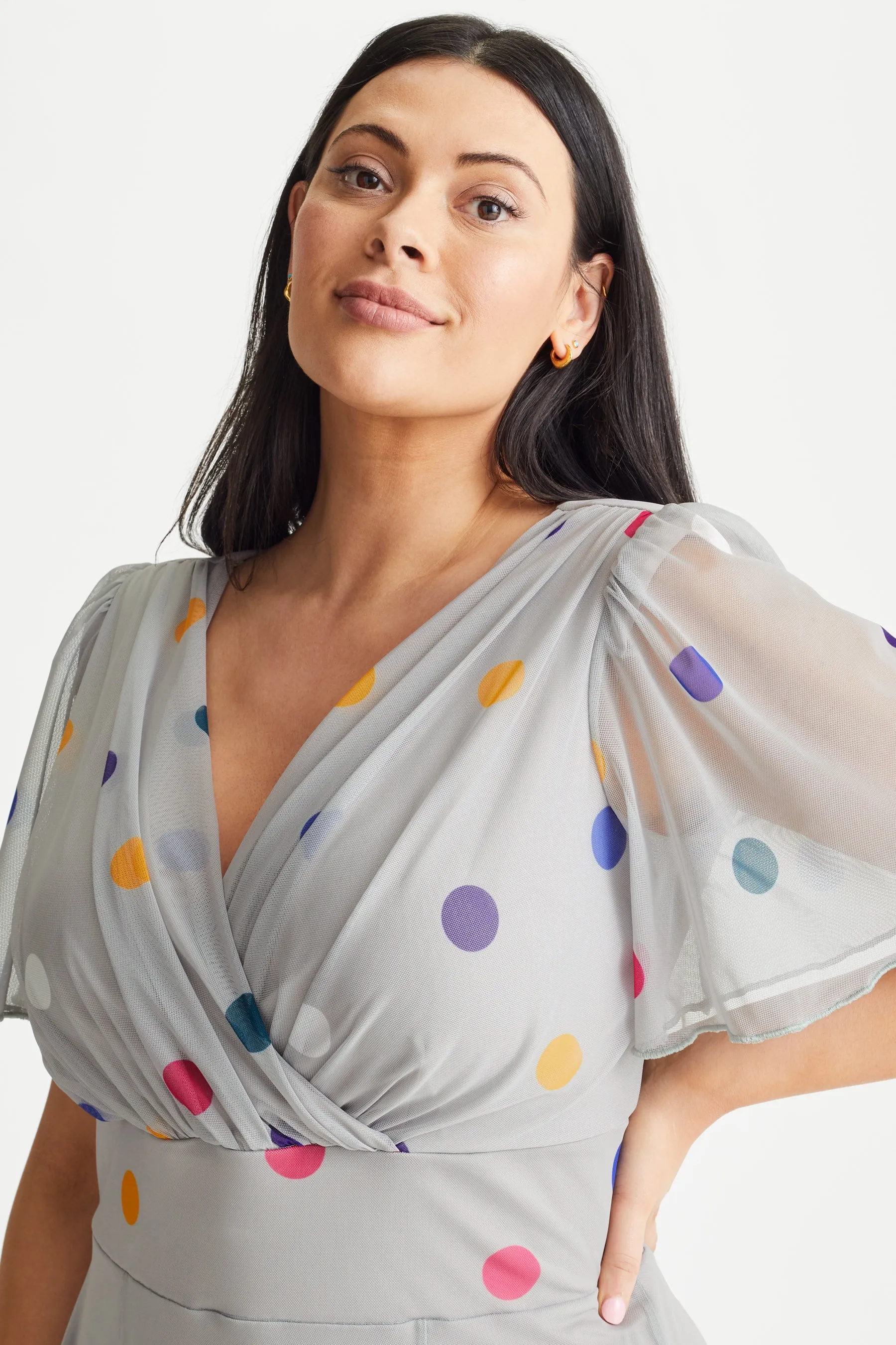 Isabelle Silver Spot Float Sleeve Maxi Dress