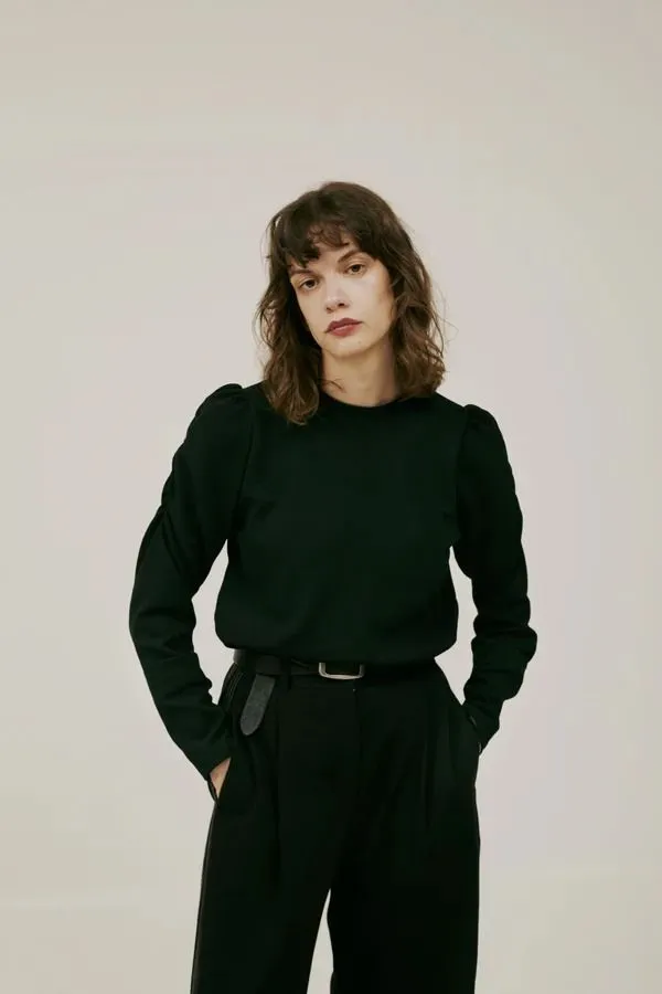 Jacquard puff sleeve tops