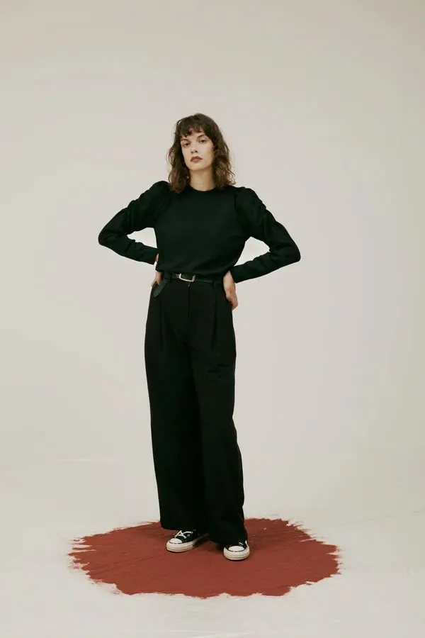 Jacquard puff sleeve tops