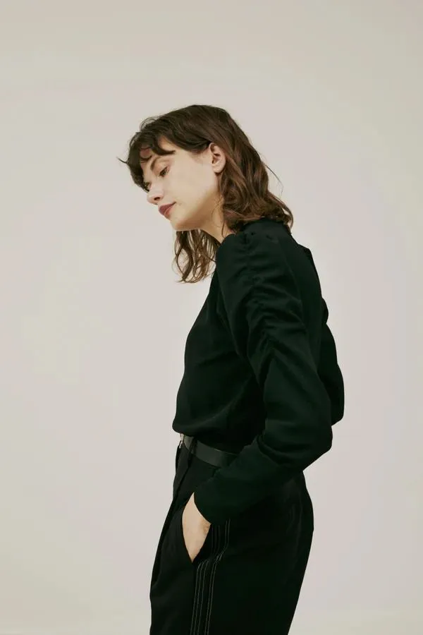 Jacquard puff sleeve tops
