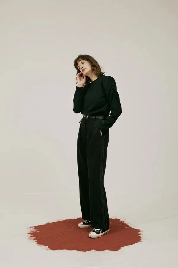 Jacquard puff sleeve tops