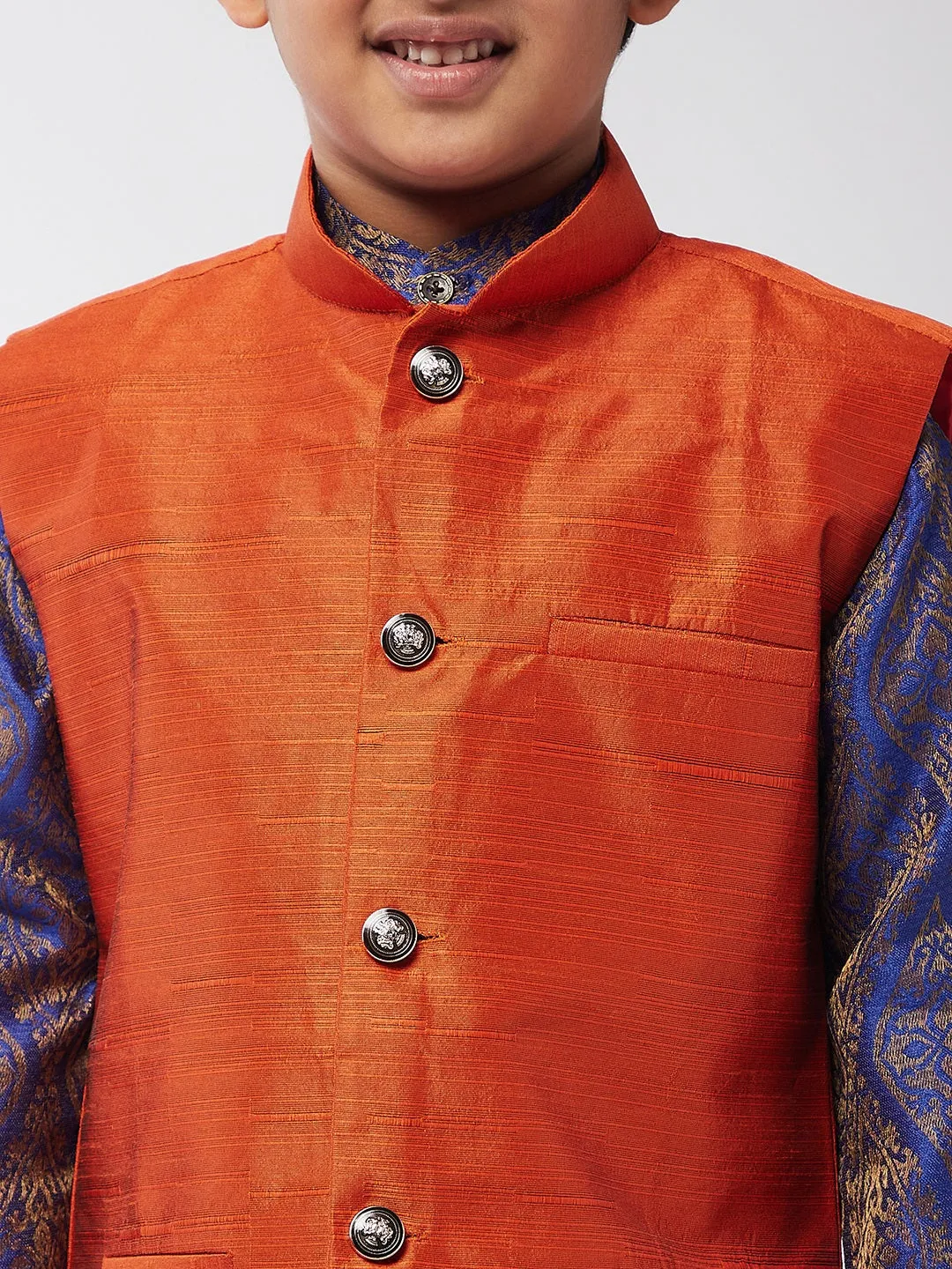 Kid's Silk Blend Orange ONLY Nehrujacket - Sojanya KID