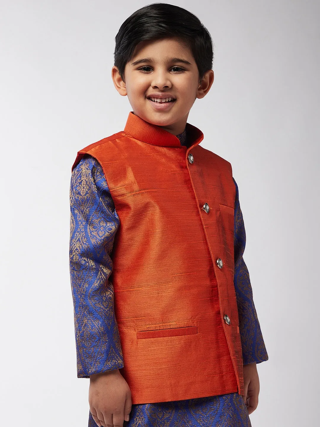 Kid's Silk Blend Orange ONLY Nehrujacket - Sojanya KID