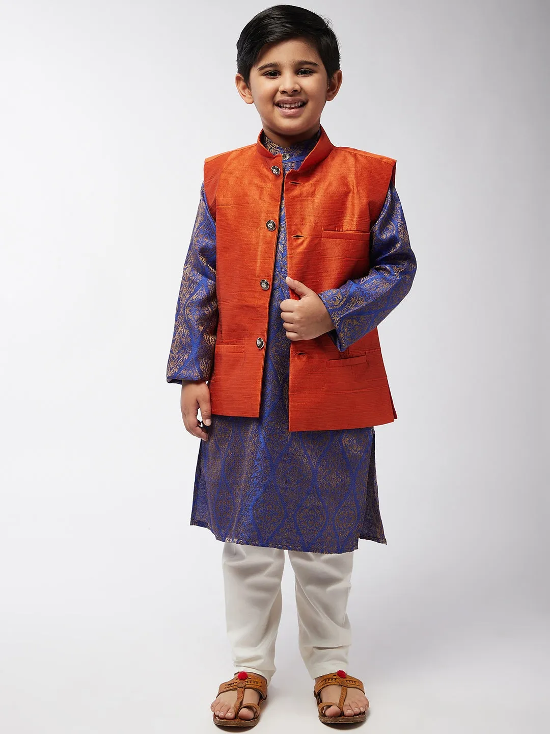 Kid's Silk Blend Orange ONLY Nehrujacket - Sojanya KID