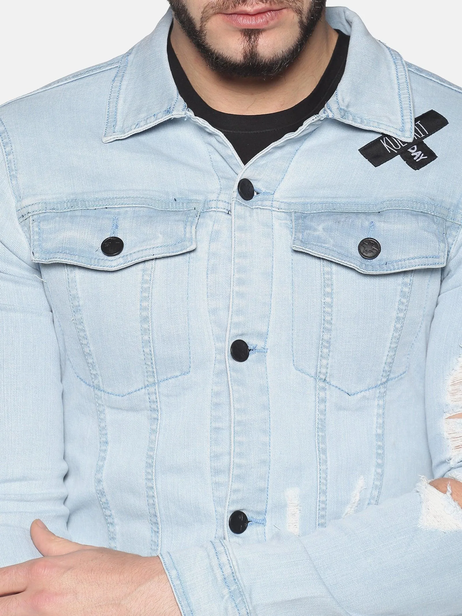 Kultprit Men's Full Sleeves Denim Jackets With Heavy Distressed