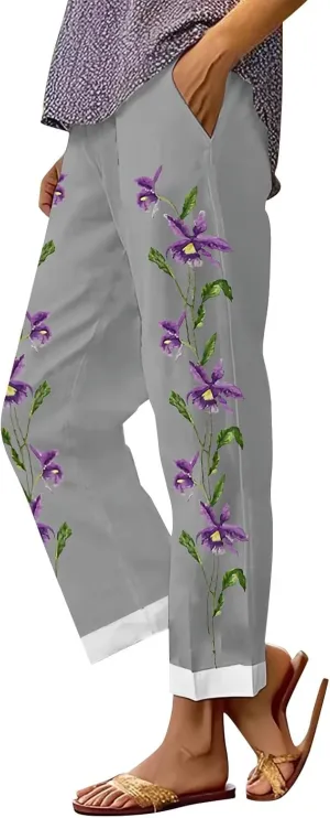 Ladies Linen Pants Summer Lightweight Summer Capri Pants Women Women's Plus Size Pants