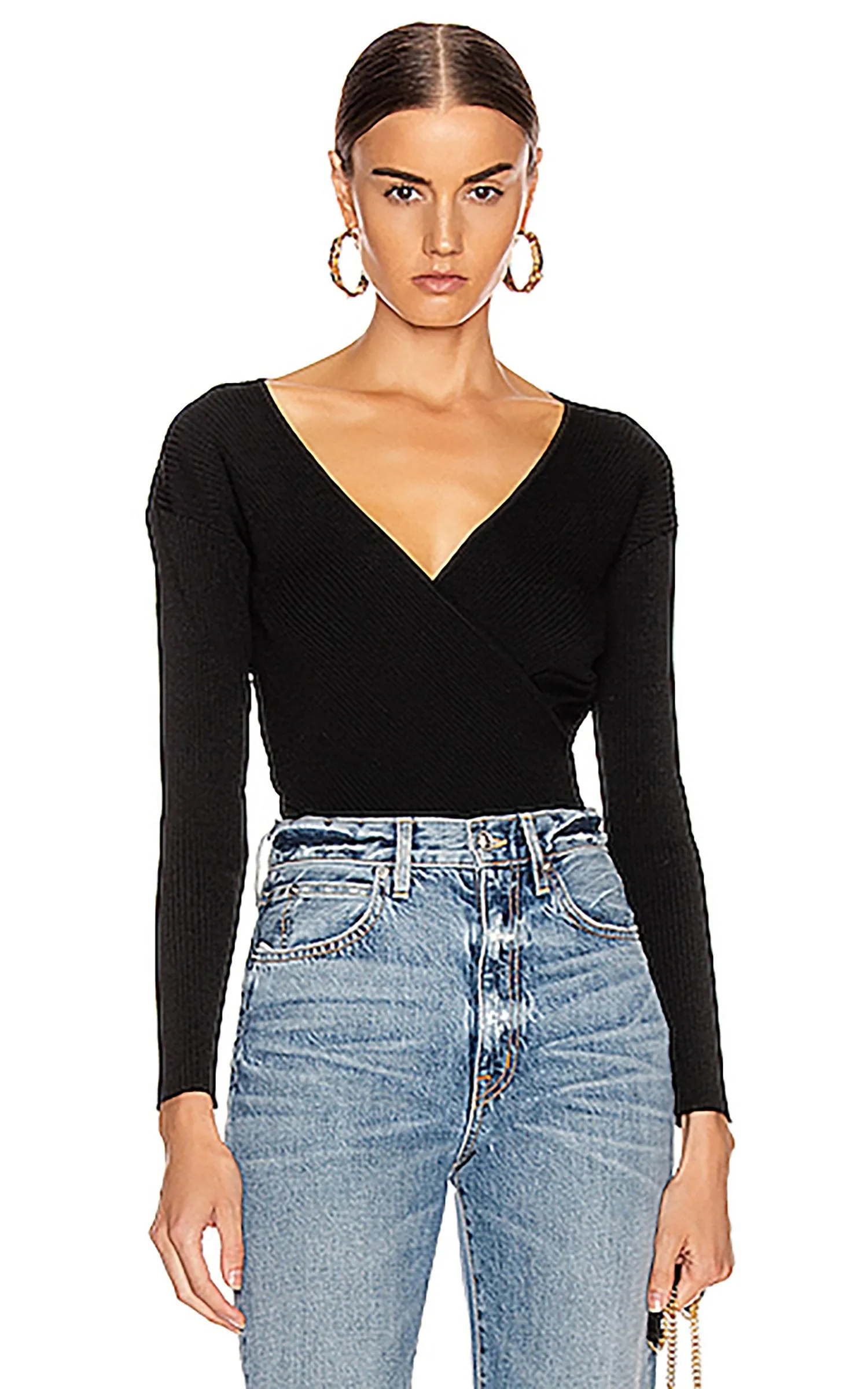 Long Sleeve Wrap Top Black