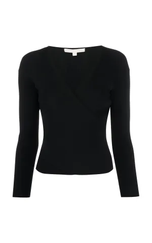 Long Sleeve Wrap Top Black