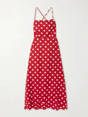 Lori polka-dot linen midi dress