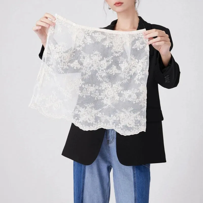 LVSANW Embroidery Flower Lace Sheer Half Skirt Hip Scarf Women Aesthetic See Through Apron Skirt Side Button Covering Overskirt