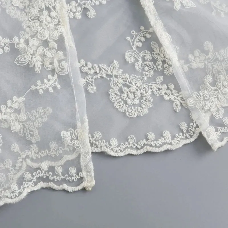 LVSANW Embroidery Flower Lace Sheer Half Skirt Hip Scarf Women Aesthetic See Through Apron Skirt Side Button Covering Overskirt