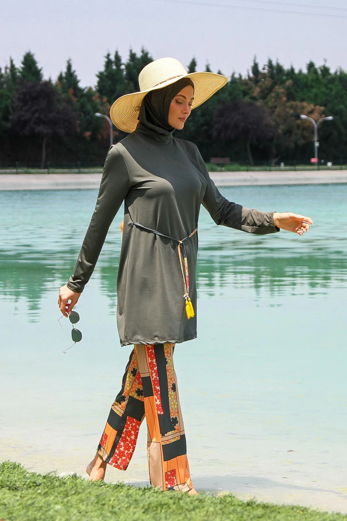 Lycra Khaki Burkini Modest Swimwear M2226