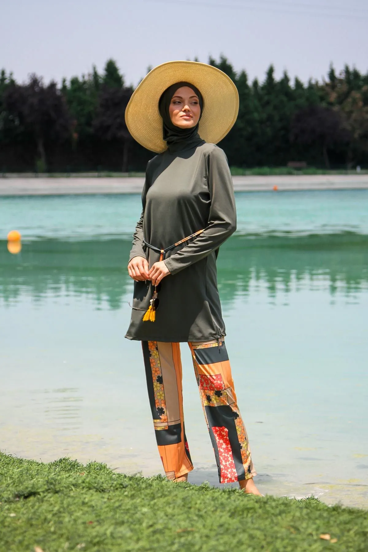 Lycra Khaki Burkini Modest Swimwear M2226