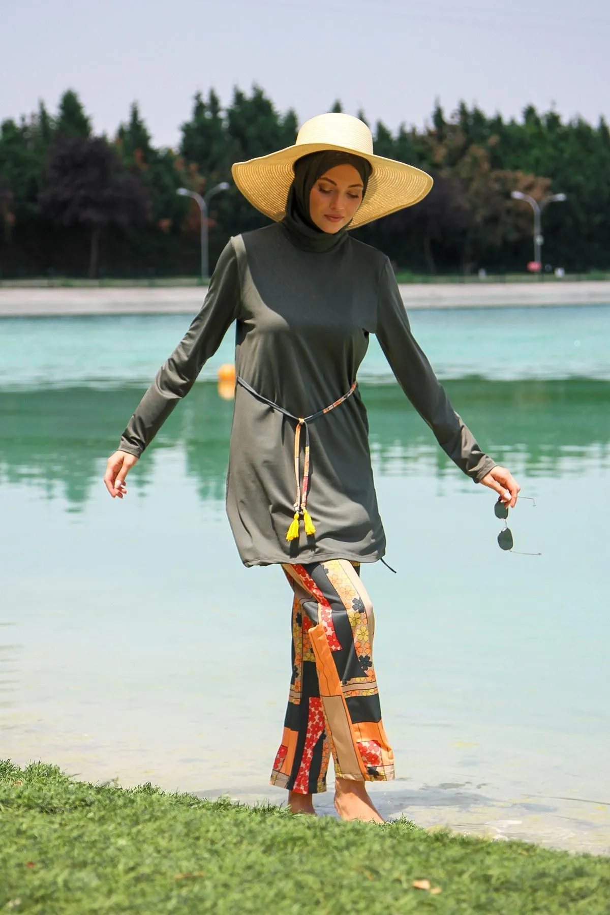 Lycra Khaki Burkini Modest Swimwear M2226