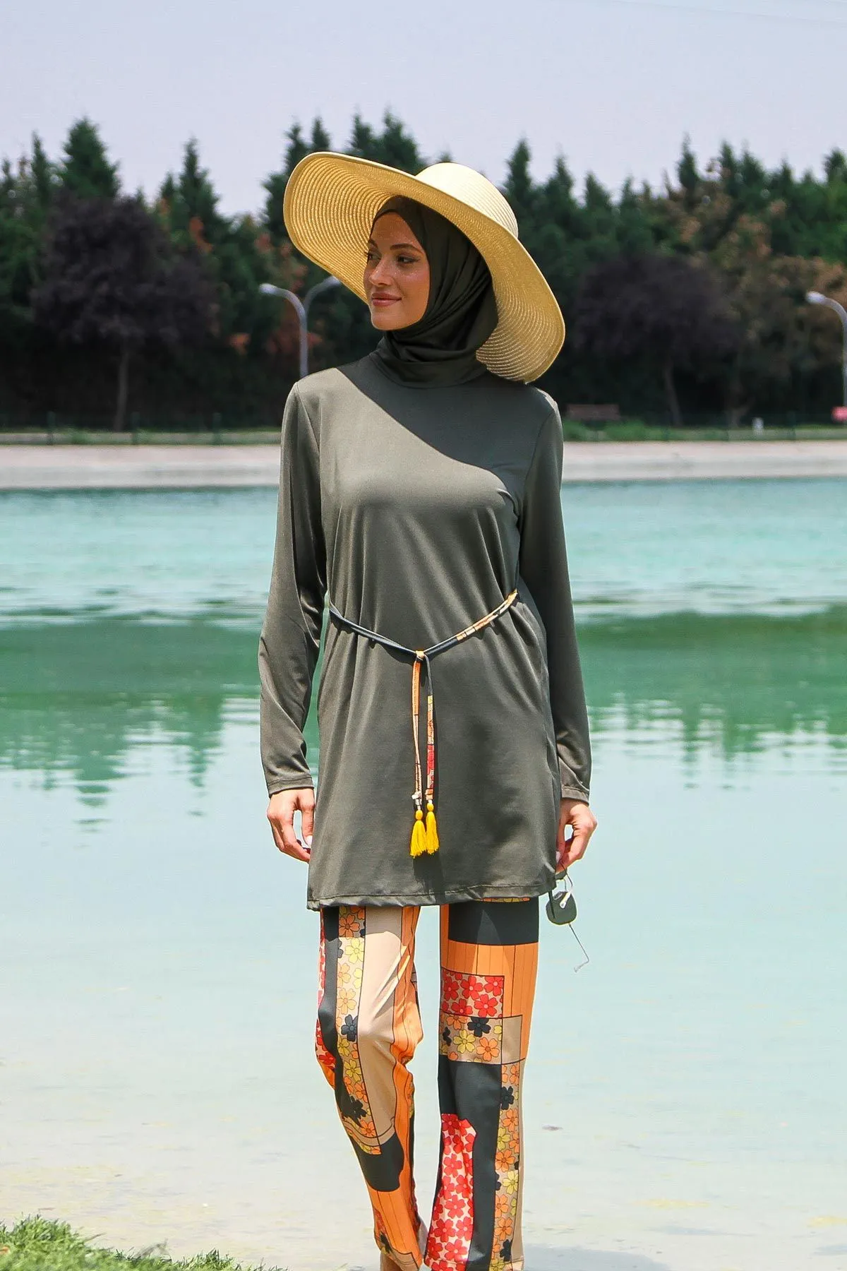 Lycra Khaki Burkini Modest Swimwear M2226
