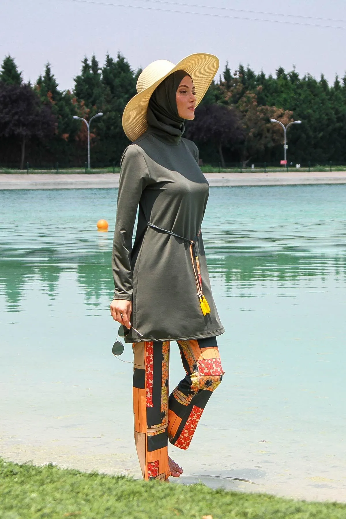 Lycra Khaki Burkini Modest Swimwear M2226