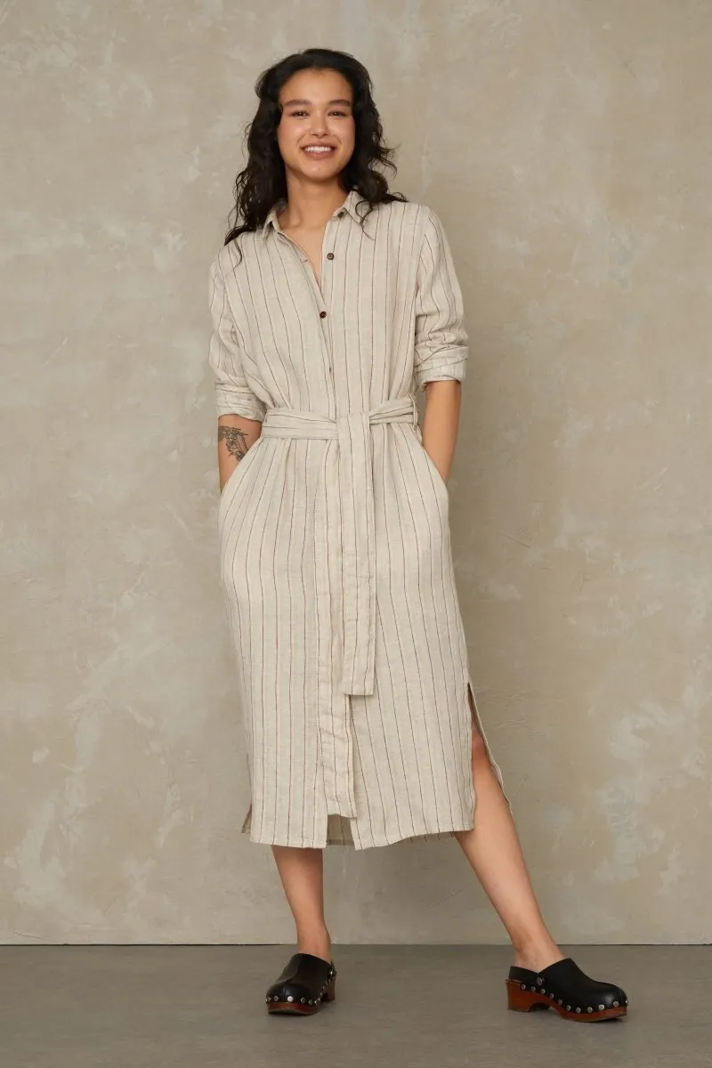 Maggy Dress | Linen Stripe Red