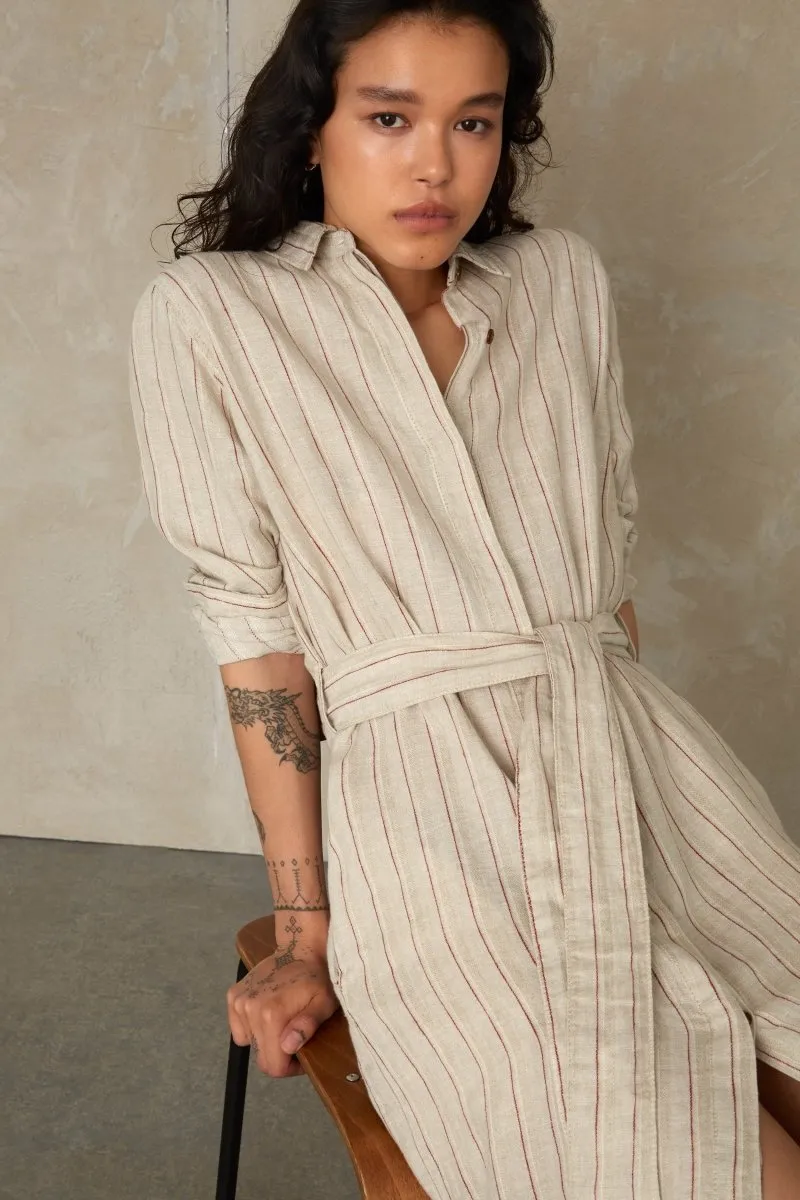 Maggy Dress | Linen Stripe Red