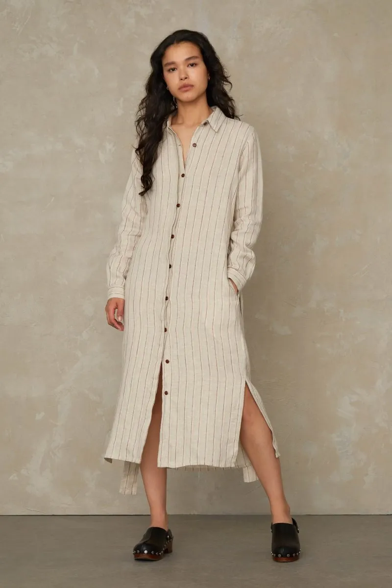 Maggy Dress | Linen Stripe Red