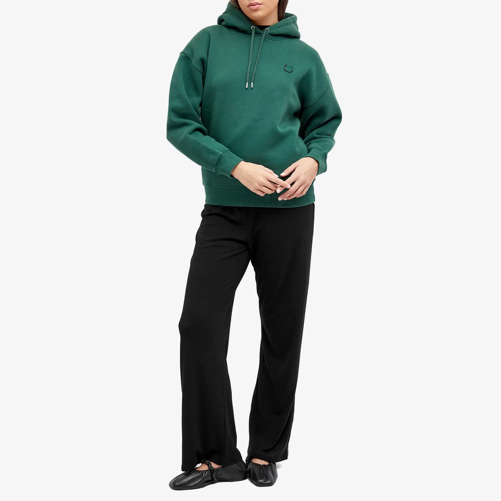 Maison Kitsune Tonal Fox Head Patch Comfort Hoodie, Bottle Green
