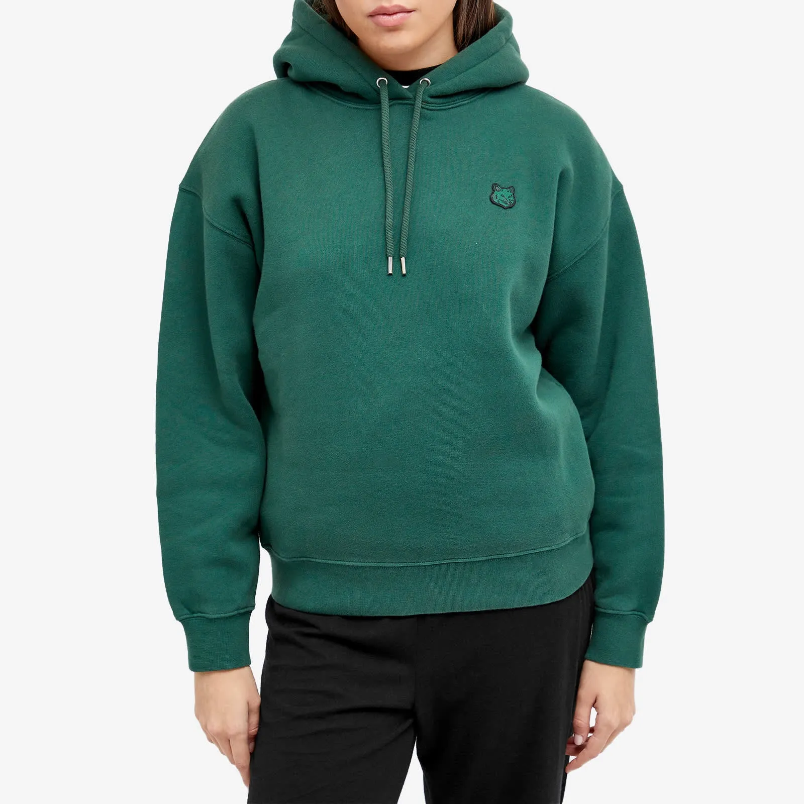 Maison Kitsune Tonal Fox Head Patch Comfort Hoodie, Bottle Green