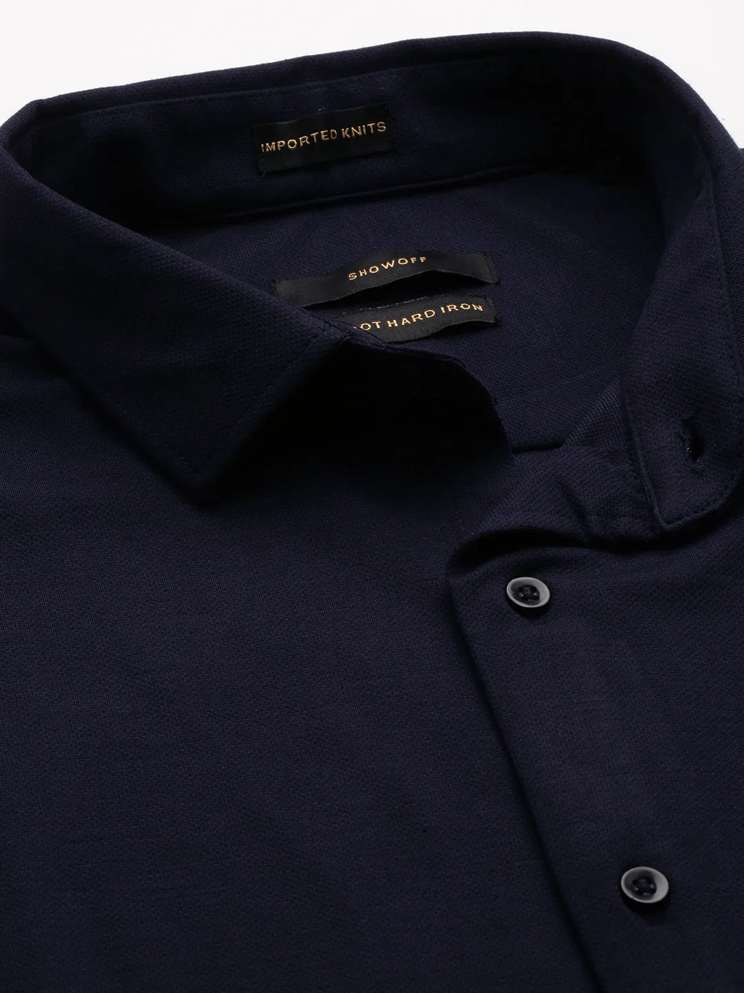 Men Navy Blue Comfort Slim Fit Cotton Casual Shirt