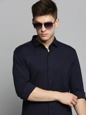 Men Navy Blue Comfort Slim Fit Cotton Casual Shirt