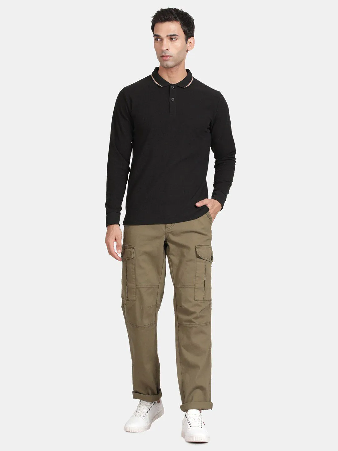 Men Polo Collar Relaxed Fit Cotton T-shirt