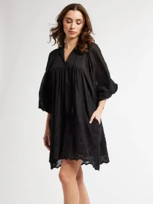 Mille | Daisy Dress - Black Petal Embroidery