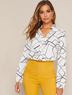 Notch Neck Geo Print Blouse