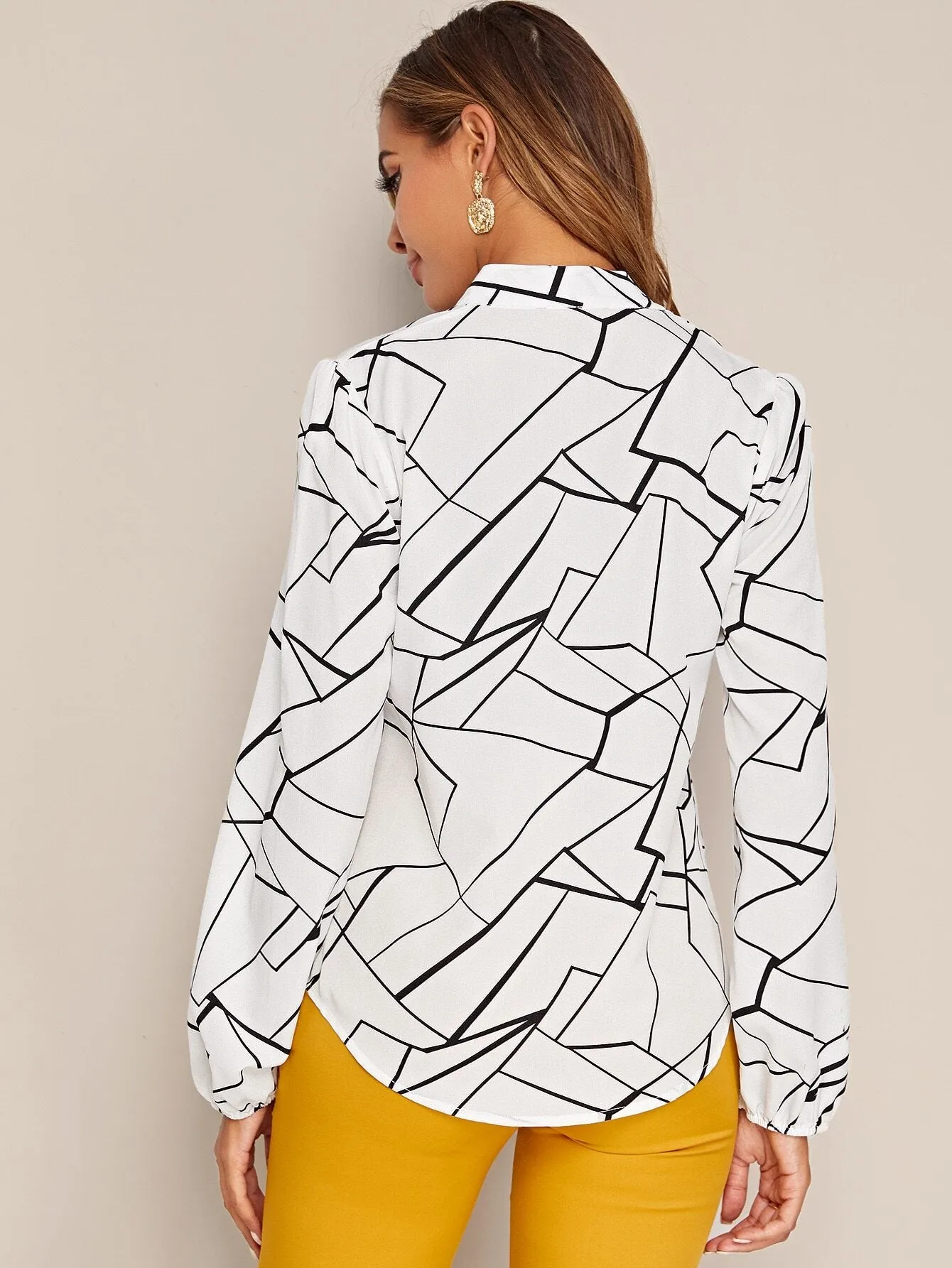Notch Neck Geo Print Blouse