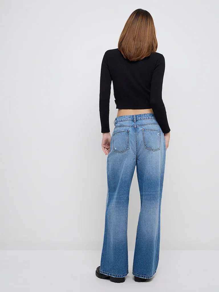 Nuon Black Ribbed-Textured Crop Top
