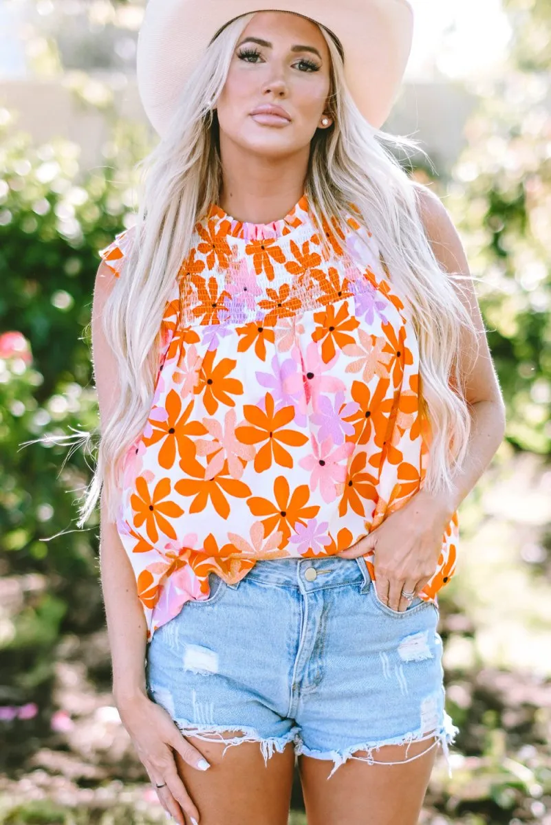 Nya Ruffled Orange and Pink Floral Top