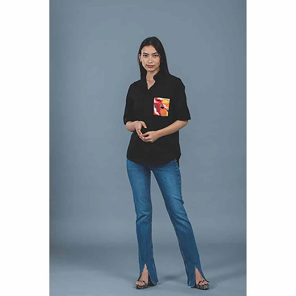 Pallavi Swadi Black Abstract Pop Embellished Shirt