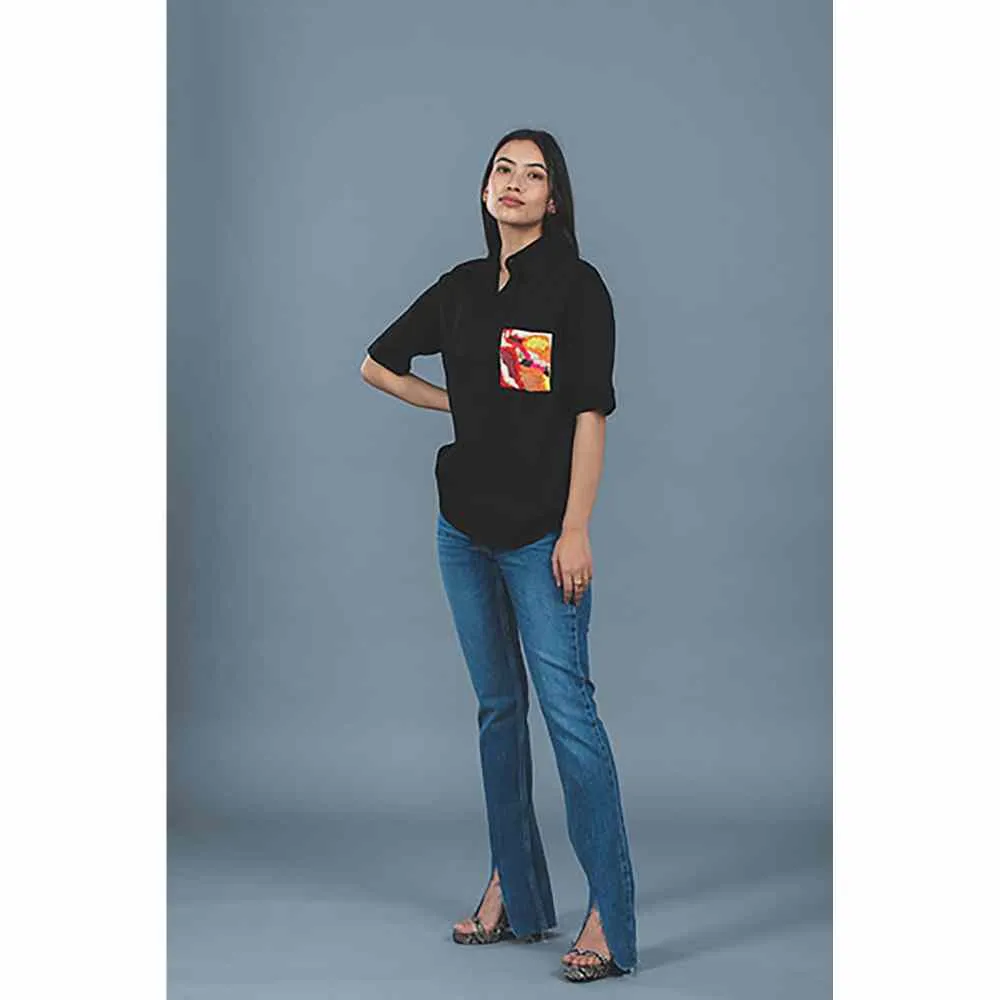 Pallavi Swadi Black Abstract Pop Embellished Shirt