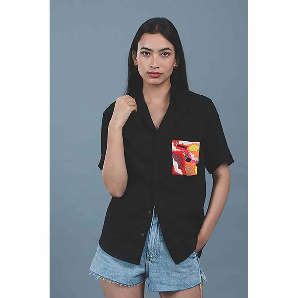 Pallavi Swadi Black Abstract Pop Embellished Shirt