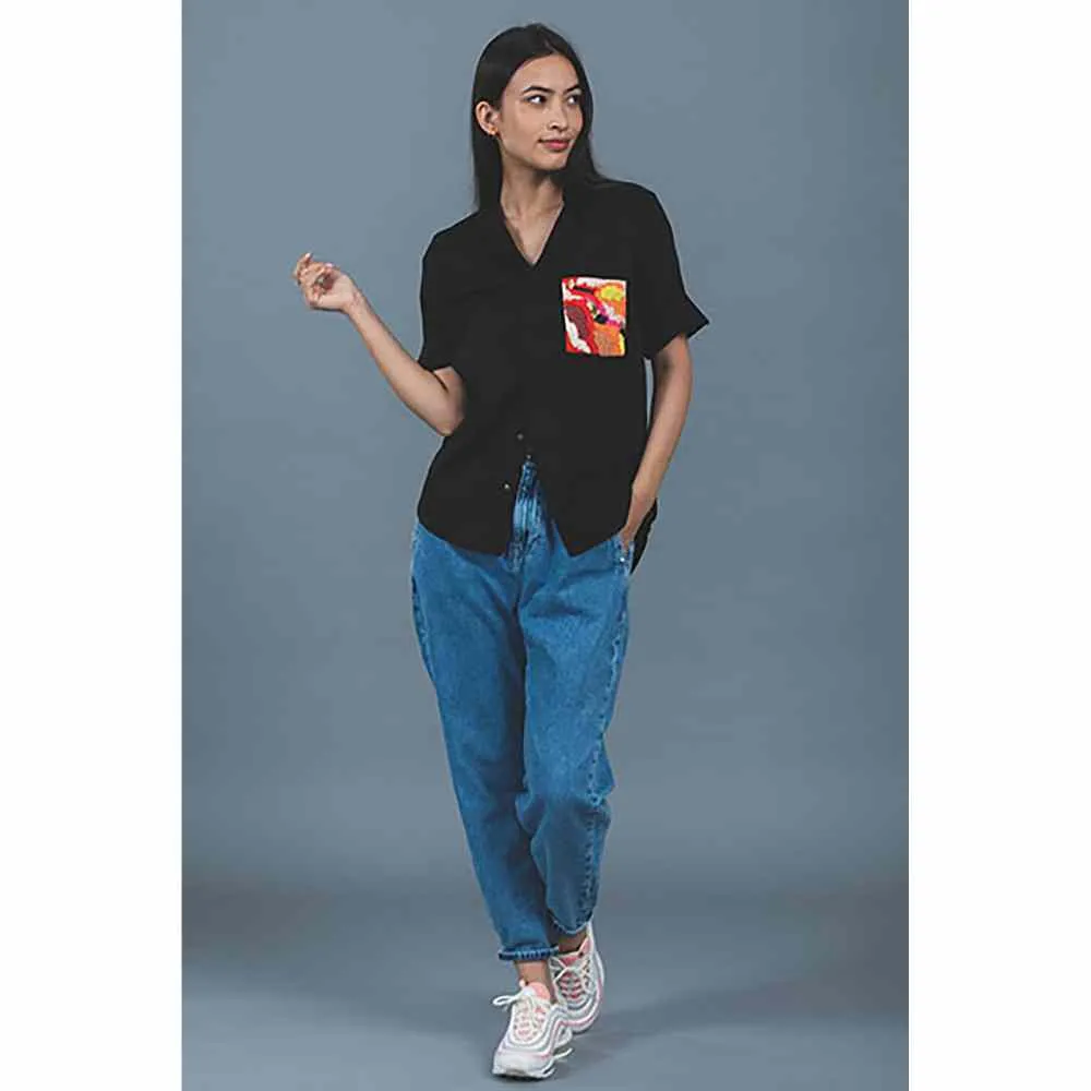 Pallavi Swadi Black Abstract Pop Embellished Shirt