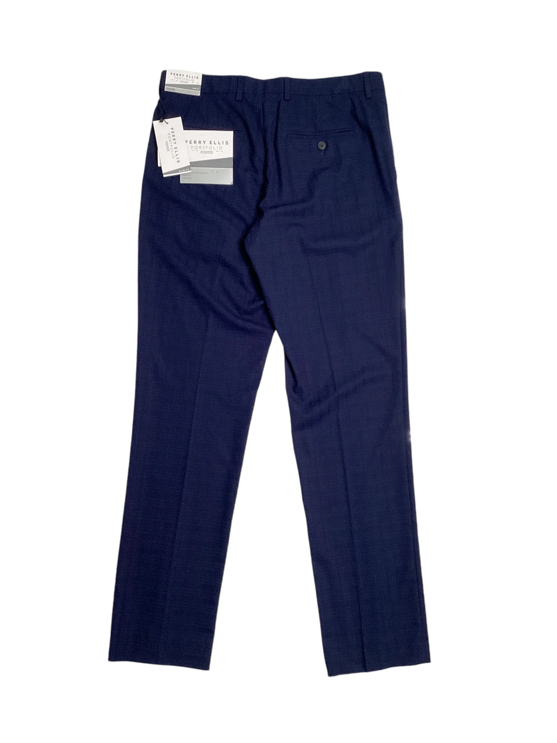 Perry Ellis Portfolio Men's Slim Fit Stretch Pants Navy Blue Plaid 36 x 34