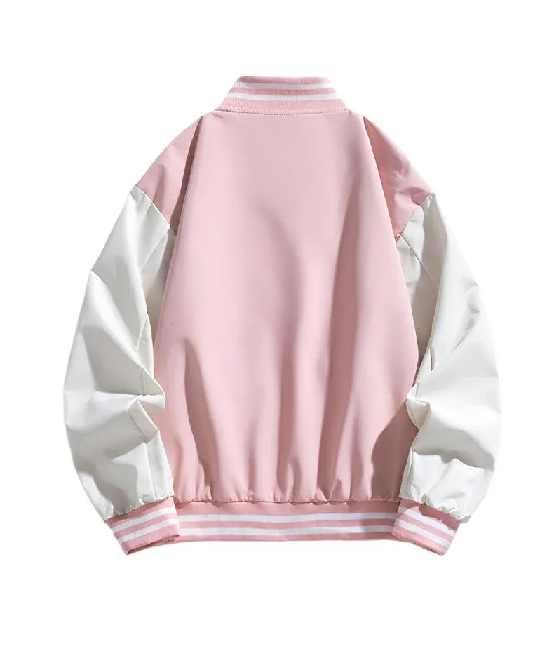 Pink Women Bomber Jackets Fall Winter Fashion Baseball Uniform Oversized Coats