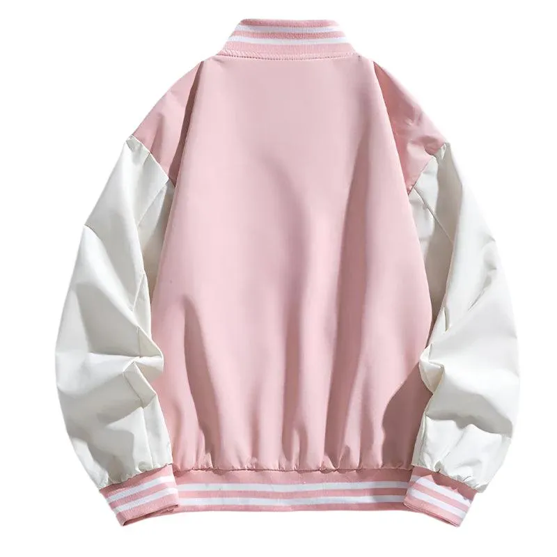 Pink Women Bomber Jackets Fall Winter Fashion Baseball Uniform Oversized Coats