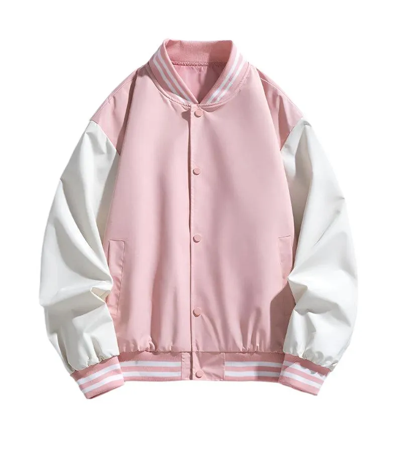 Pink Women Bomber Jackets Fall Winter Fashion Baseball Uniform Oversized Coats