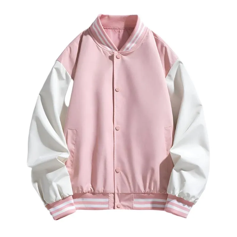 Pink Women Bomber Jackets Fall Winter Fashion Baseball Uniform Oversized Coats